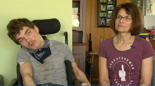 Pam Bristol (right) is pictured with her 18-year-old son David Rheault (left) at their home in Regina.