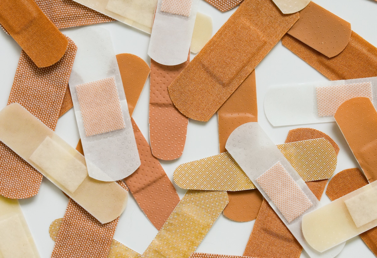 A group of bandages in various colors and sizes