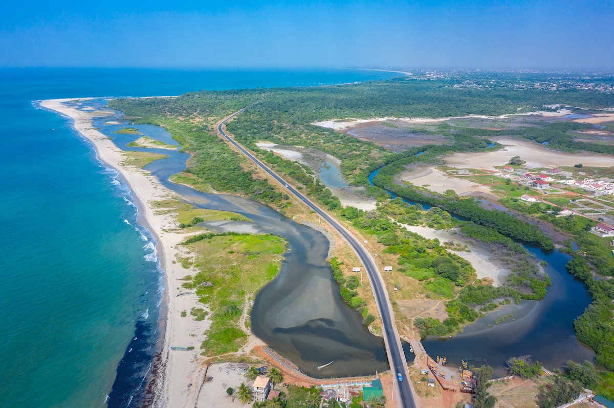 Aerial view of national reserve in south of Gambia, West Africa