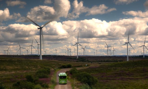 Whitelee Windfarm, the largest on-land windfarm in Europe, in Eaglesham, United Kingdom of Great Britain and Northern Ireland
