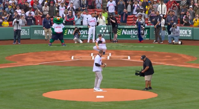 Gronkowski took the mound for a standard first pitch