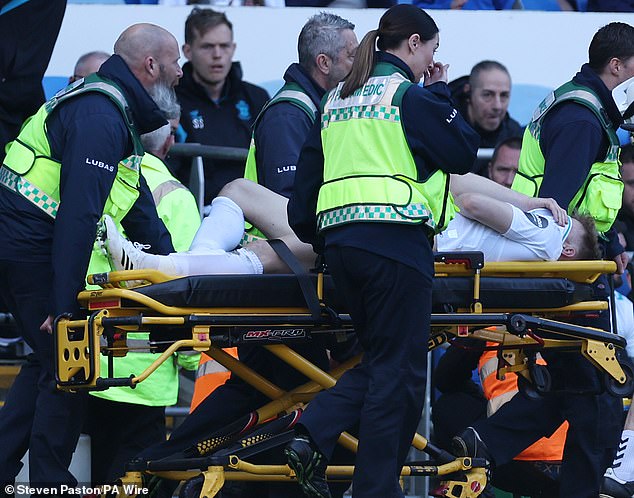 Southampton's Stuart Armstrong leaves the pitch on a stretcher during last Saturday's match