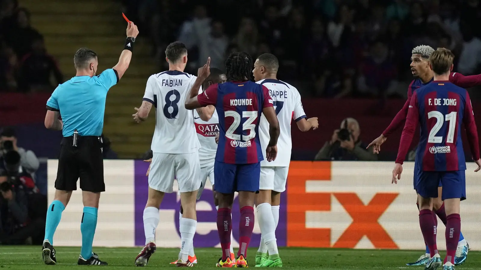 UCL: Details of Mbappe's clash with Barcelona players after PSG win
