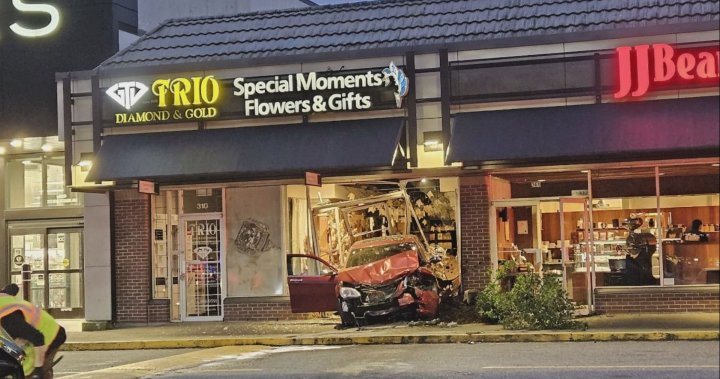 Car crashes into flower store at Park and Tilford in North Vancouver - BC