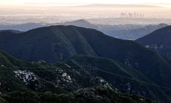 Part of the expansion area of the San Gabriel Mountains National Monument, with downtown Los Angeles visible in the background near La Cañada Flintridge, California