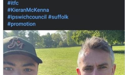Ipswich fans have praised Kieran McKenna after he was seen helping pick up litter following their promotion celebrations over the weekend