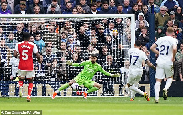 Cristian Romero pulled one back for Tottenham following a mistake by David Raya