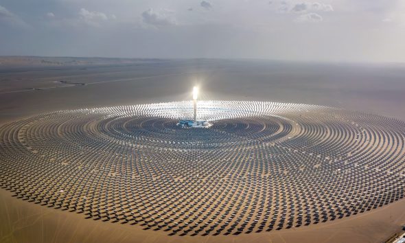 A molten salt tower solar thermal power station near Dunhuang, Gansu, China