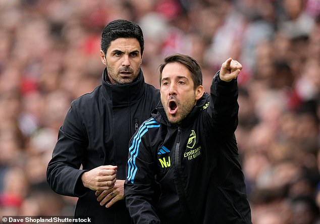 Arsenal's set-piece coach Nicolas Jover (right, with Mikel Arteta) has transformed their dead ball effectiveness, something again evident in Sunday's 3-2 derby win over Tottenham